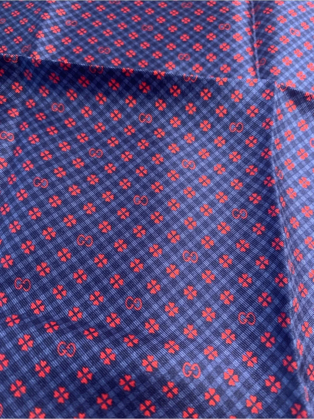 Gucci Men’s Navy and Red Patterned Silk Pocket Square